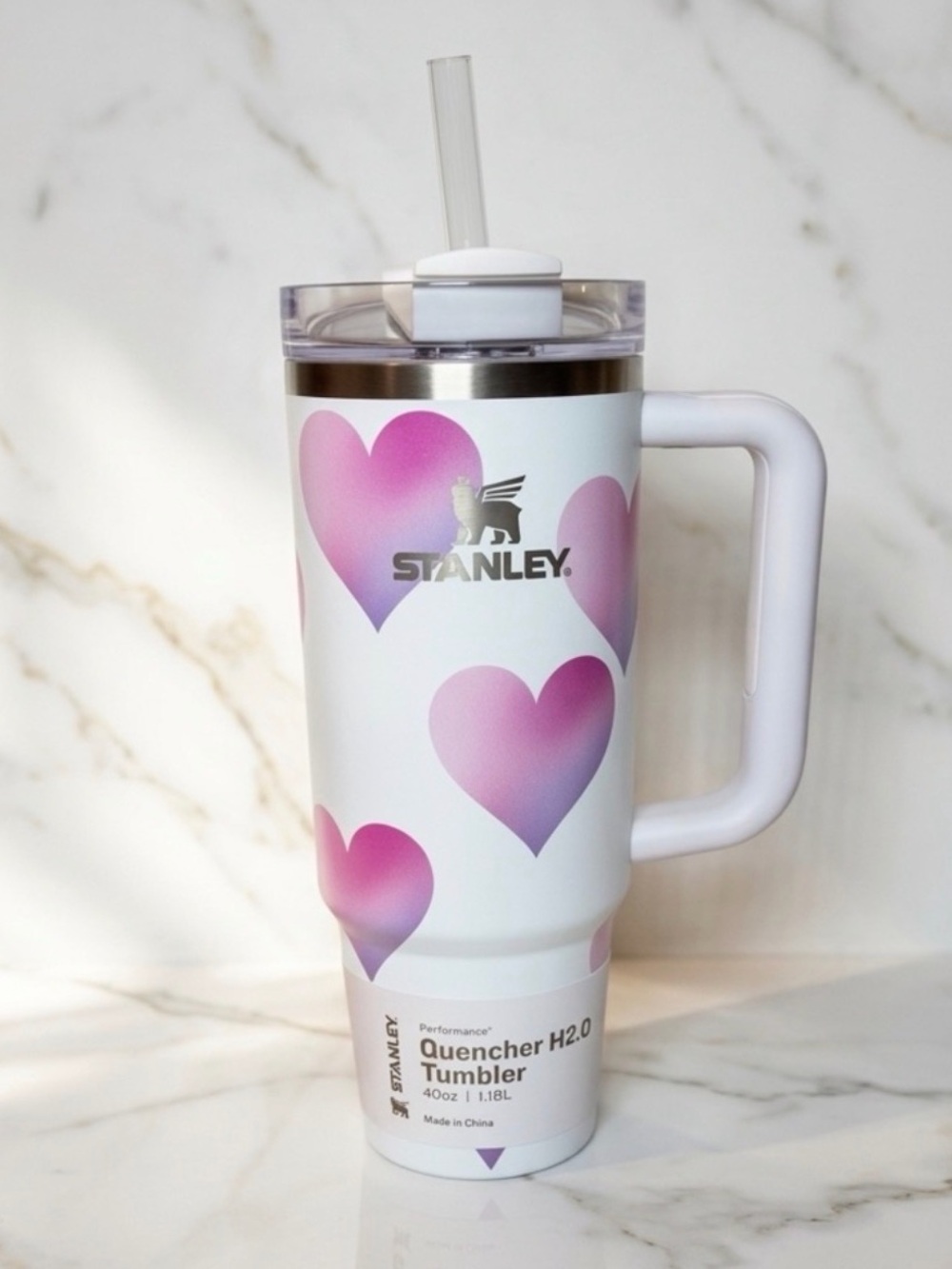 NWT Stanley 30oz Spring Hearts Target Exclusive H2.0 Quencher Tumbler Pink White